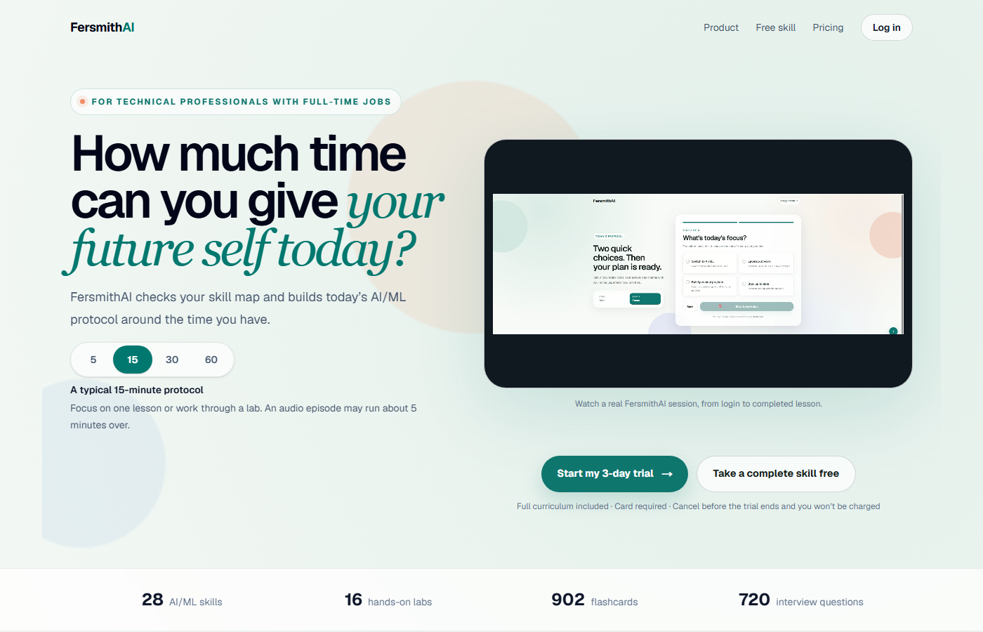 FersmithAI home page: how much time can you give your future self today?