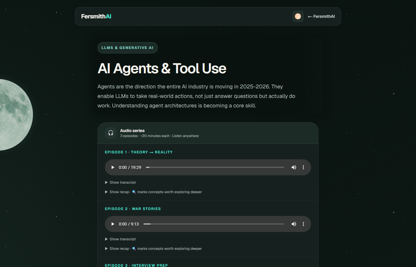FersmithAI free AI Agents skill page in dark mode